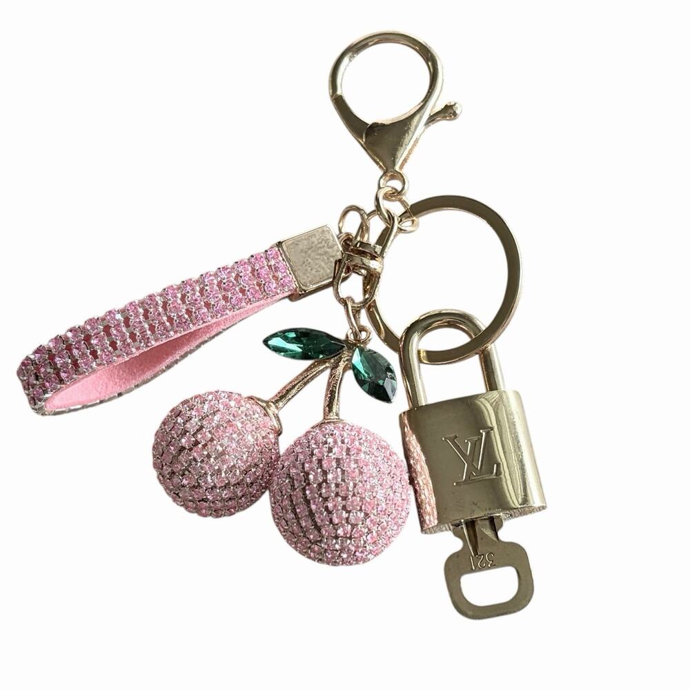 Louis Vuitton Lock & Key #321 w/a Pink Crystal Pavé Cherry Bag Charm Keychain